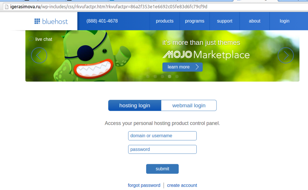 bluehost-spear-phishing-webpage